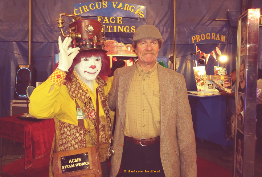 Andrew with clown at Circus Vargas